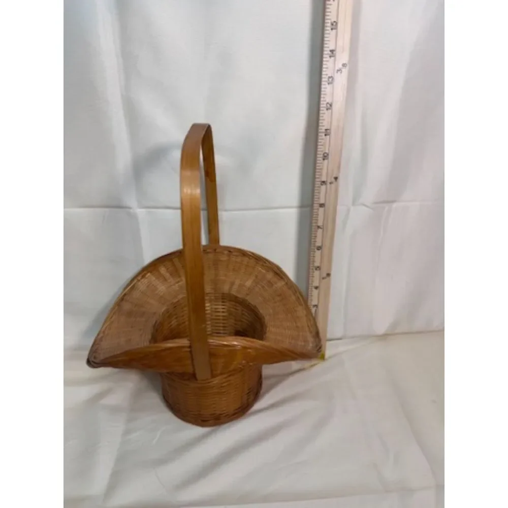 Small Woven Wicker Flower Gathering Basket With Handle Hat Shape Cottage Farm